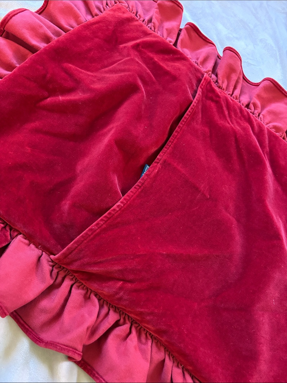 Ralph Lauren Plush Red Velvet Ruffled Throw Pillow Cover - Picture 4 of 6